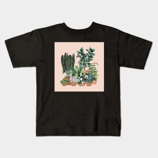House Plants Illustration 1 On Pink Kids T-Shirt